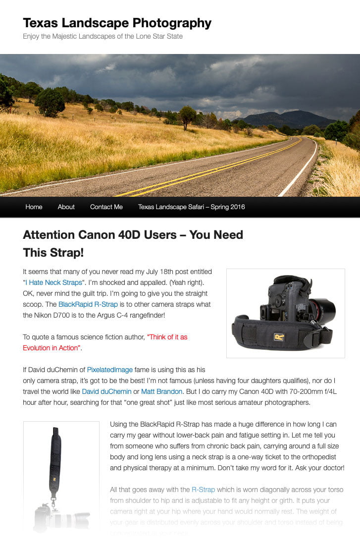 BlackRapid Strap Fixes Chronic Back Pain Issues with Photographer – Texas Landscape Photography Reviews 1