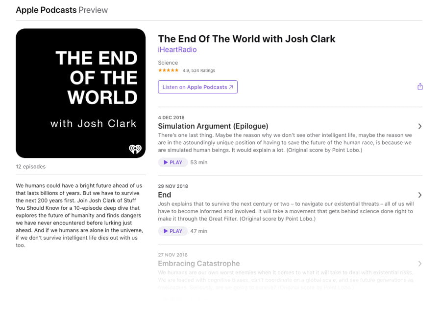 Podcast Idea for You: The End Of The World with Josh Clark 1